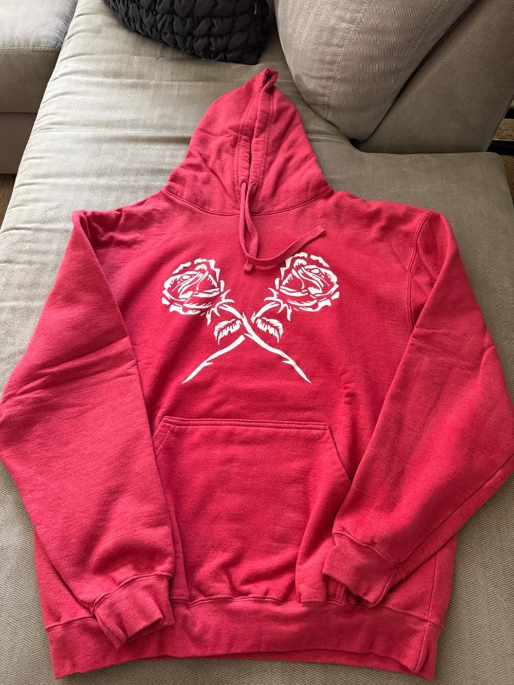 Red Floral & Skull Graphic Hoodie Sweatshirt